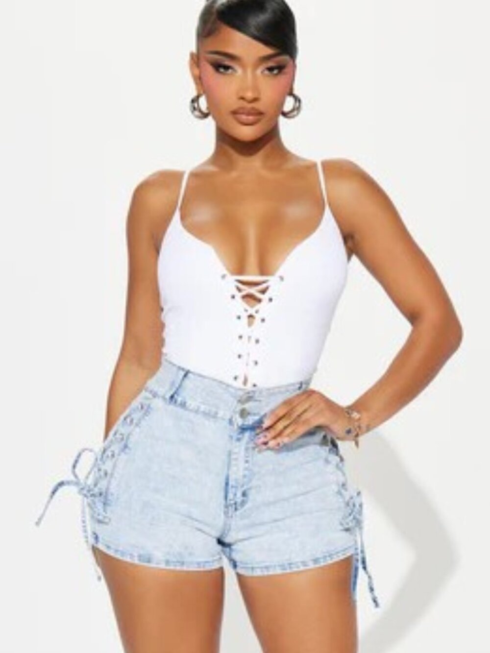 Where I Should Be Lace Up Denim Shorts - Light Wash